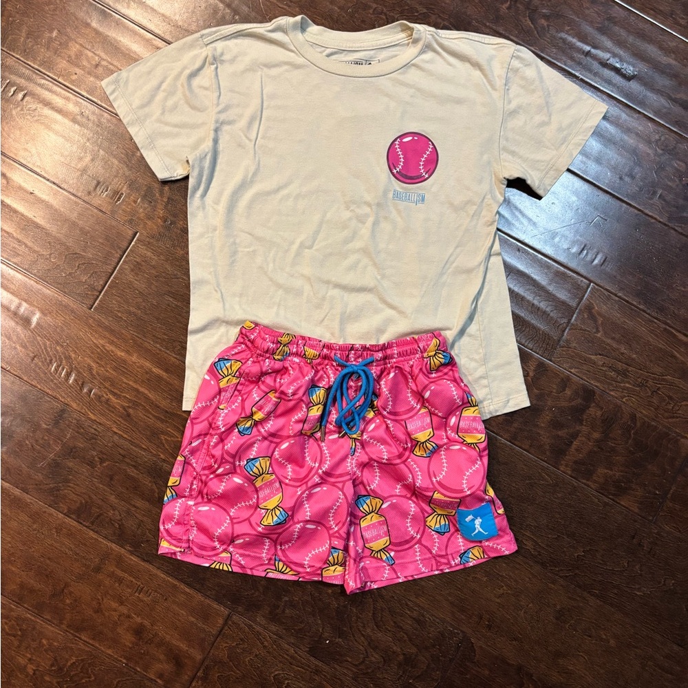 YM Baseballism Doubles and Bubbles shirt and shorts